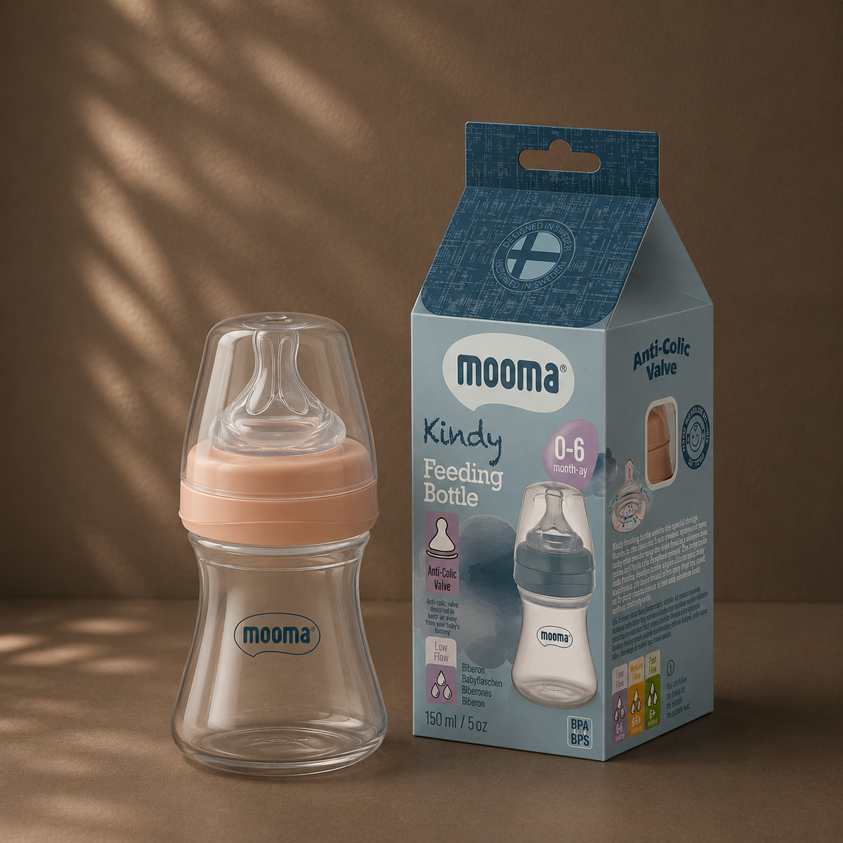 Kindy Antikolik PP Biberon 150ml 0-6 Ay Yavaş Akış - Old Rose