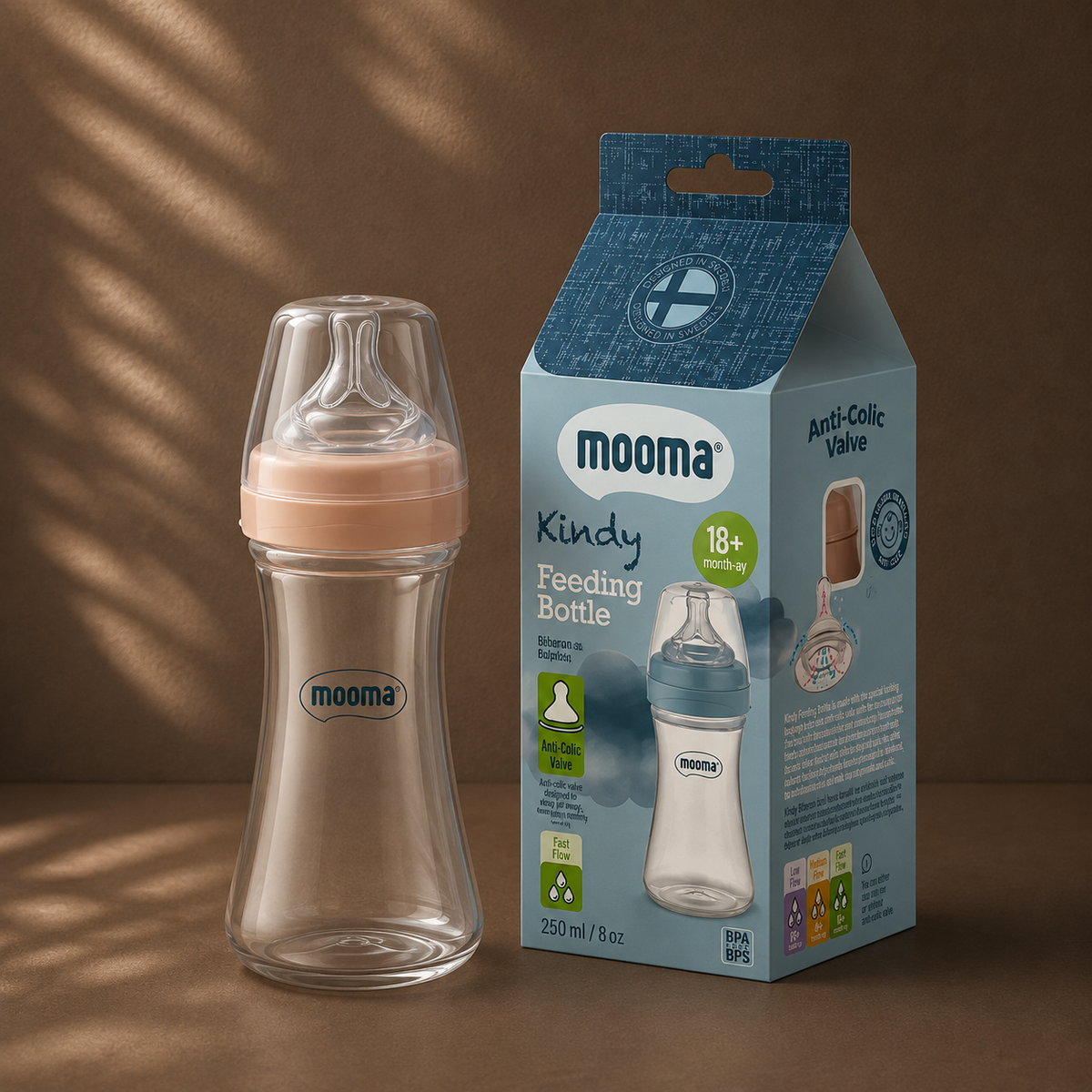 Kindy Antikolik PP Biberon 250ml 18+ Ay Hızlı Akış - Old Rose