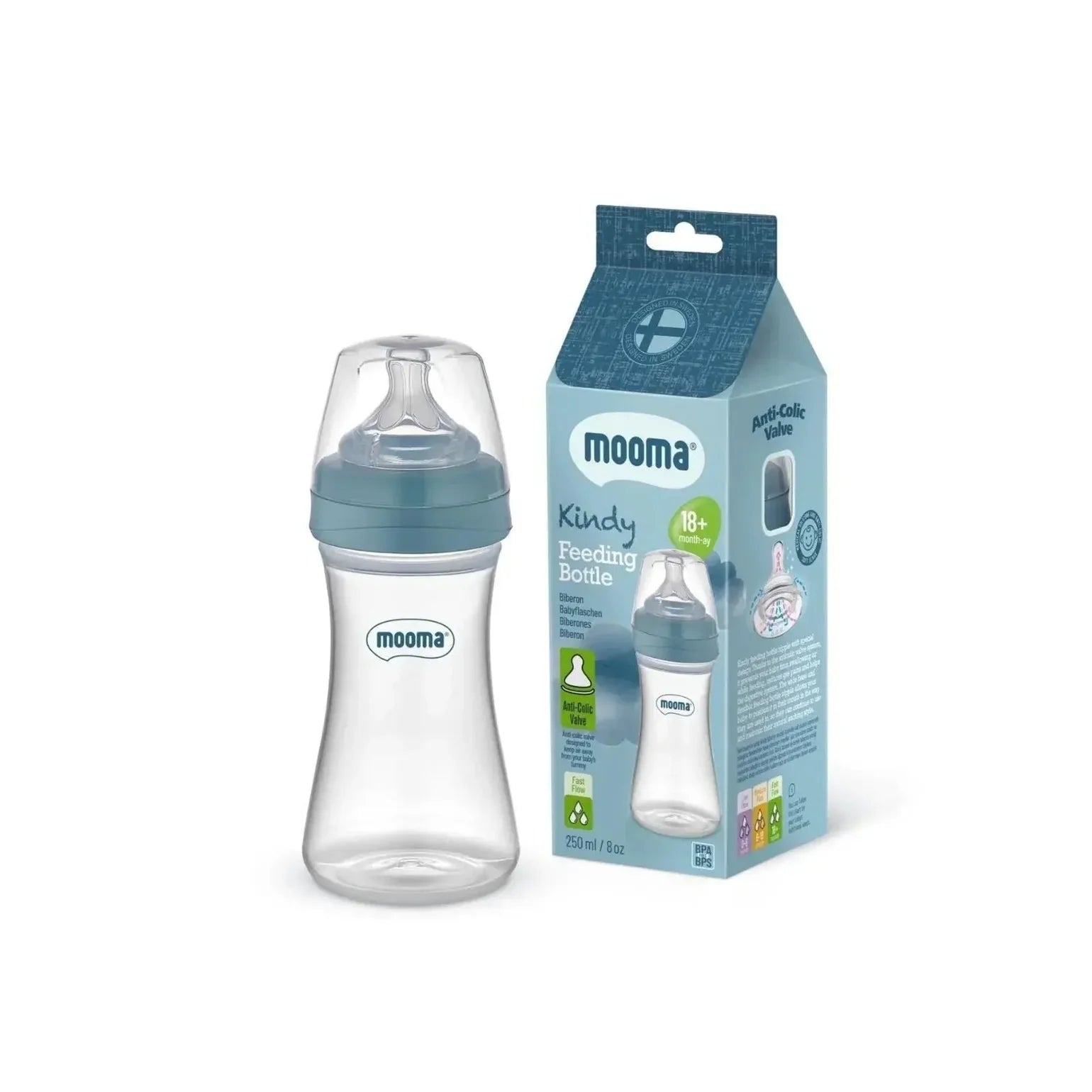 Kindy Antikolik PP Biberon 250ml 18+ Ay Hızlı Akış - Bowl Blue