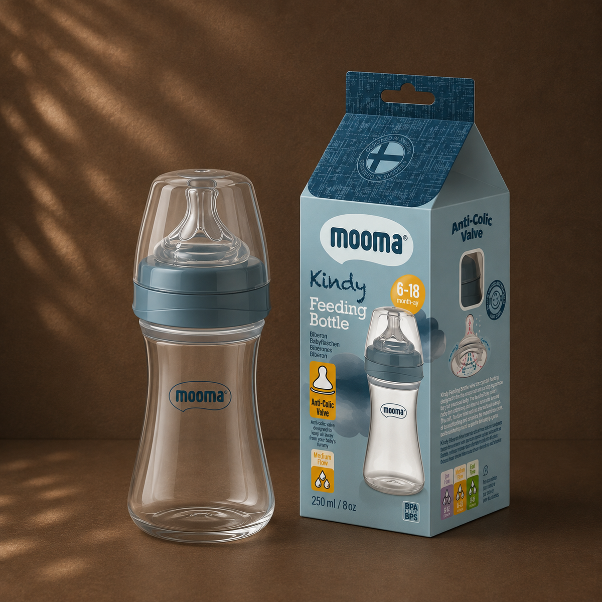 Kindy Antikolik PP Biberon 250ml 6-18 Ay Orta Akış - Bowl Blue 6-18 Ay