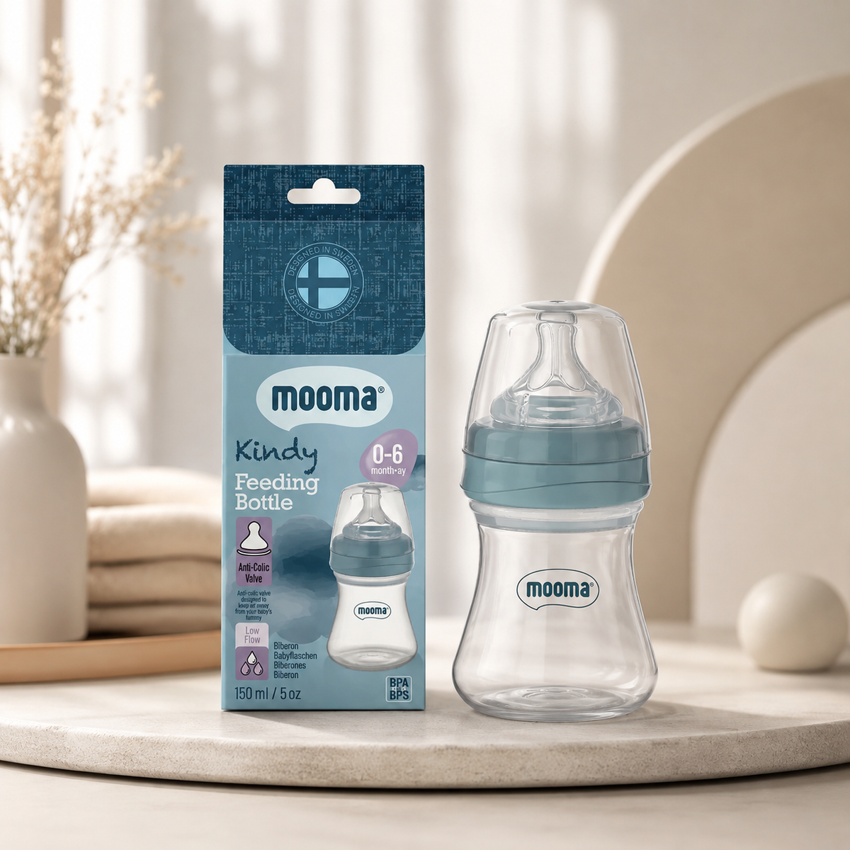 Kindy Antikolik PP Biberon 150ml 0-6 Ay Yavaş Akış - Bowl Blue