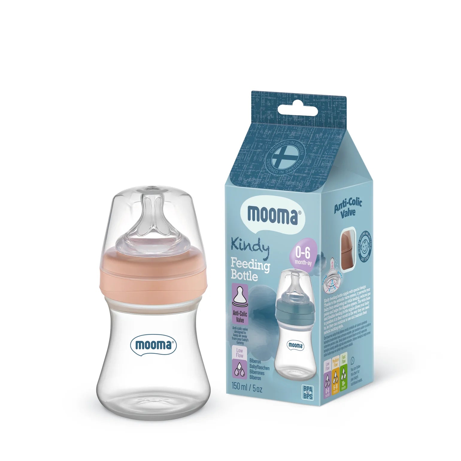 Kindy Antikolik PP Biberon 150ml 0-6 Ay Yavaş Akış - Old Rose