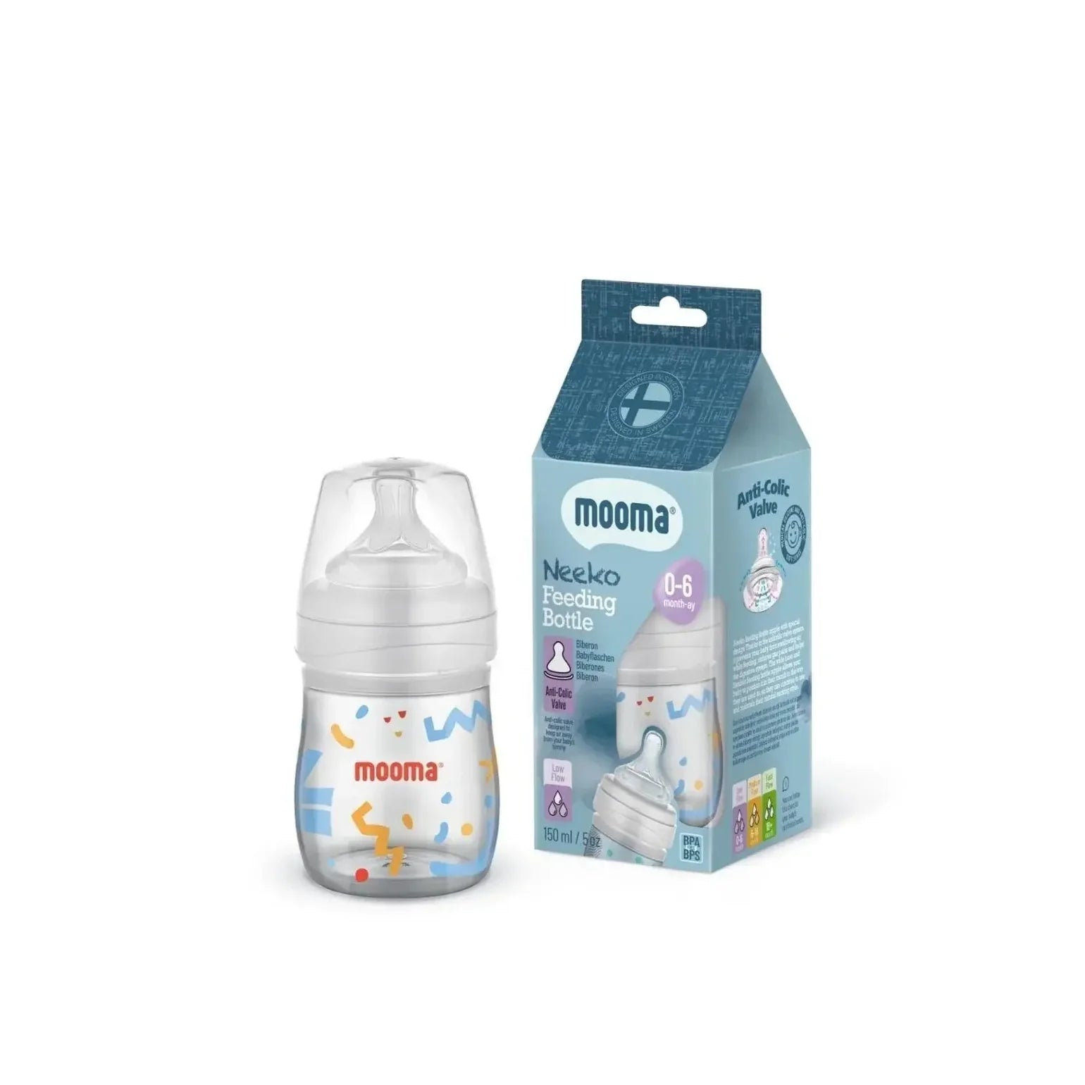 Neeko Antikolik Biberon 150 ml 0-6 Ay Yavaş Akış - Konfeti Desenli
